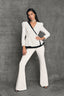 Traje Evento Bristol Negro Blanco Total Look chaqueta peplum pantalón largo frontal